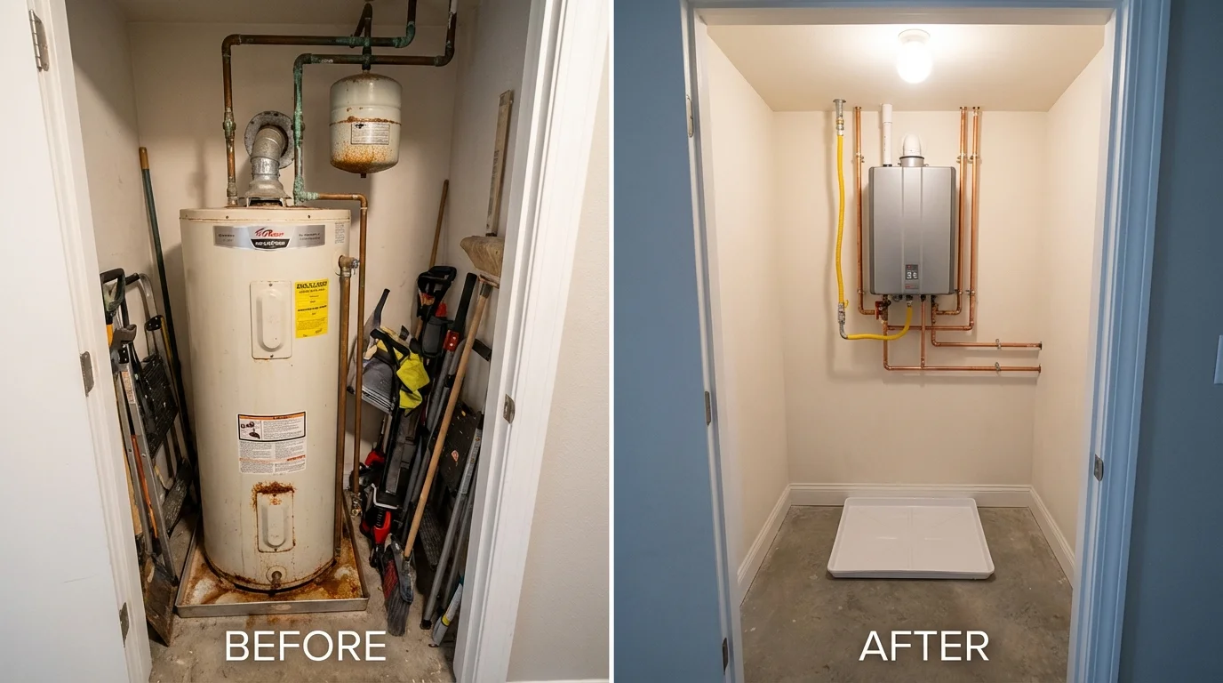Tank water heater versus wall-mounted tankless unit comparison for Fairfield, ME homeowners